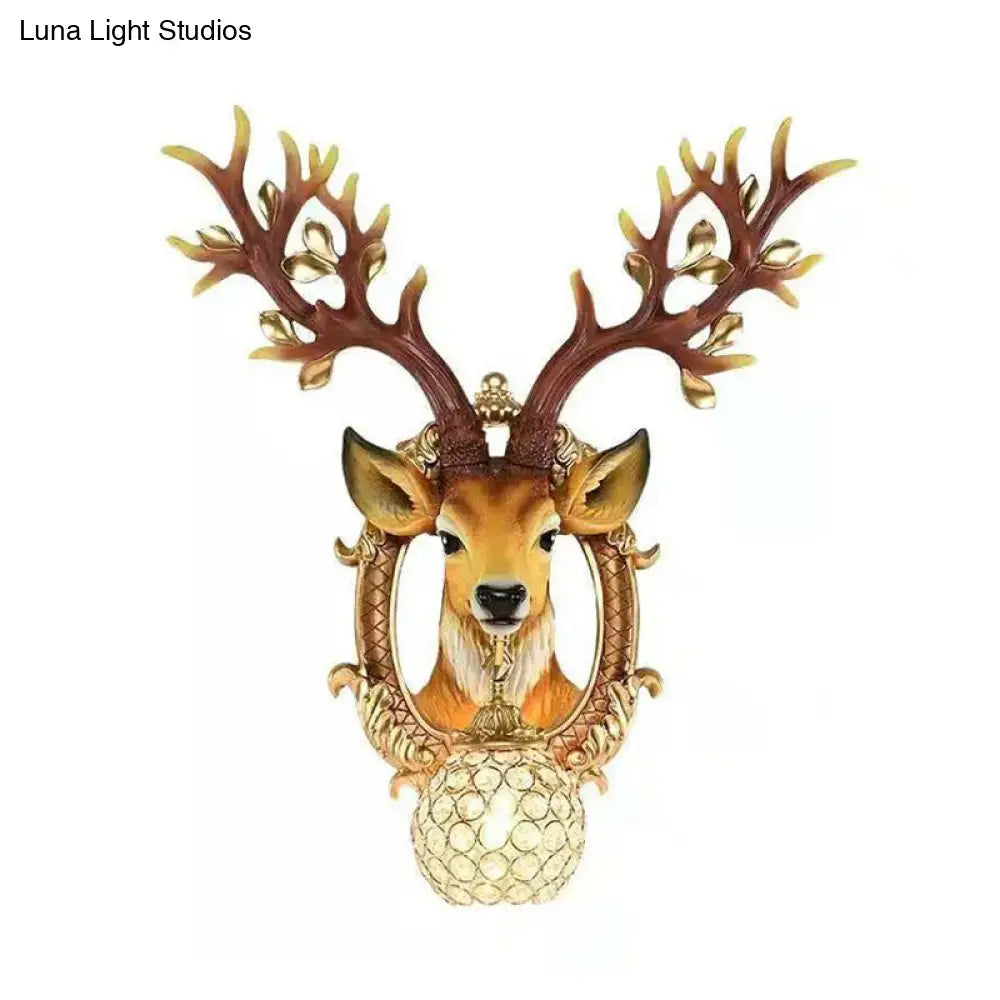 Vintage gold deer backplate crystal wall sconce bedroom e26 e27 light