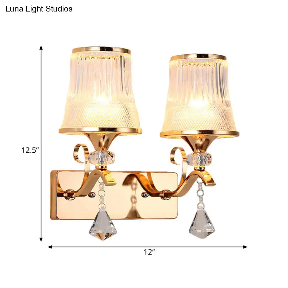 Vintage gold finish crystal wall lamp – bedroom clear glass sconce