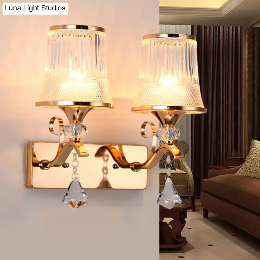 Vintage gold finish crystal wall lamp – bedroom clear glass sconce