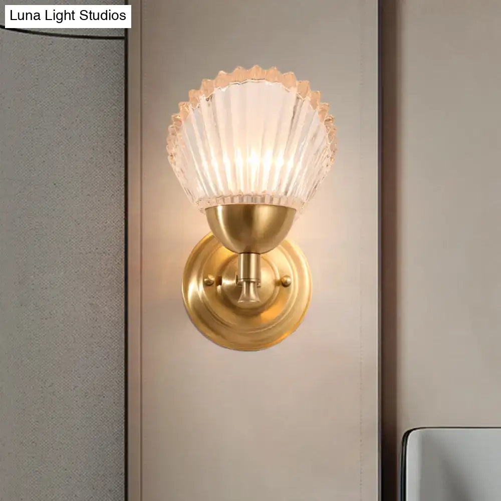 Vintage gold finish shell wall lamp bedroom frosted glass sconce