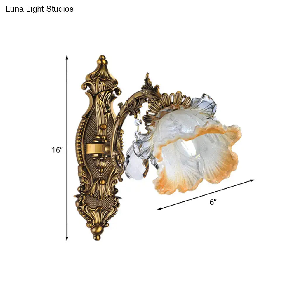Vintage gold floral wall lamp bedroom crystal glass light fixture