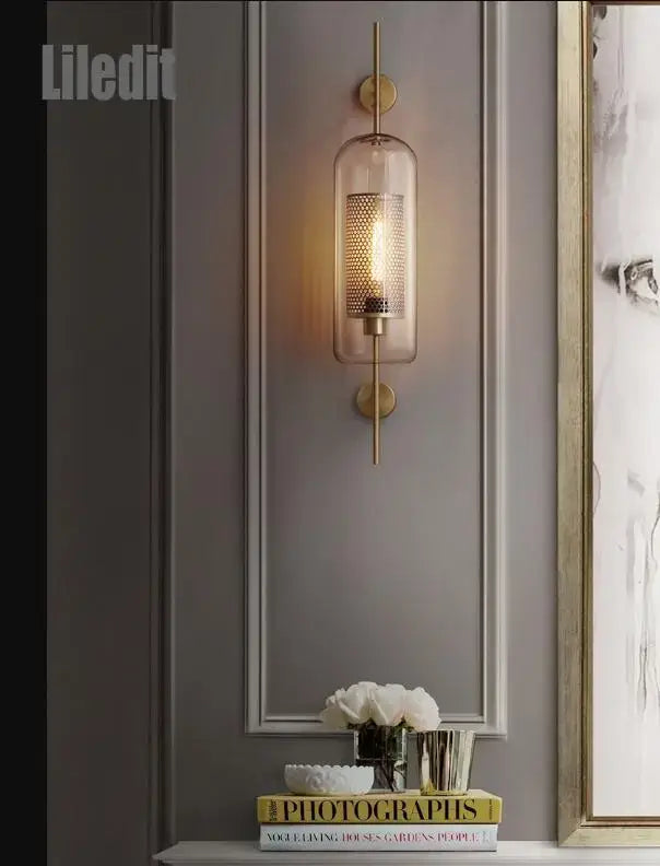 Vintage gold mesh led wall sconce – bedroom glass light fixture