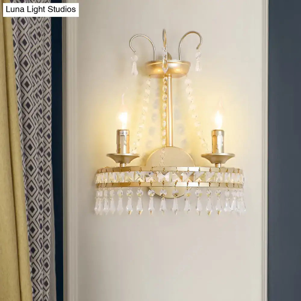 Vintage gold metallic exposed wall lamp crystal hallway sconce