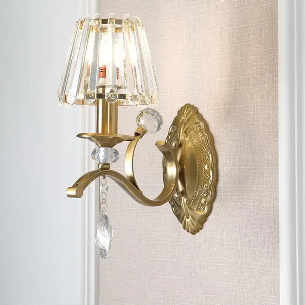 Vintage gold metallic wall lamp bedroom crystal sconce