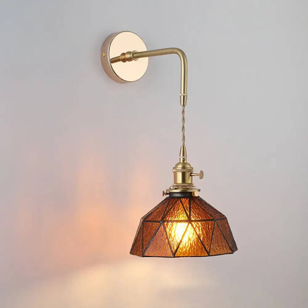Vintage gold shaded glass wall light – bedroom brass sconce