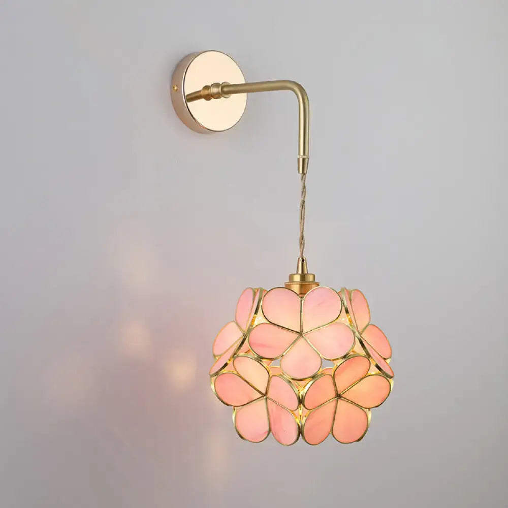 Vintage gold shaded glass wall light – bedroom brass sconce