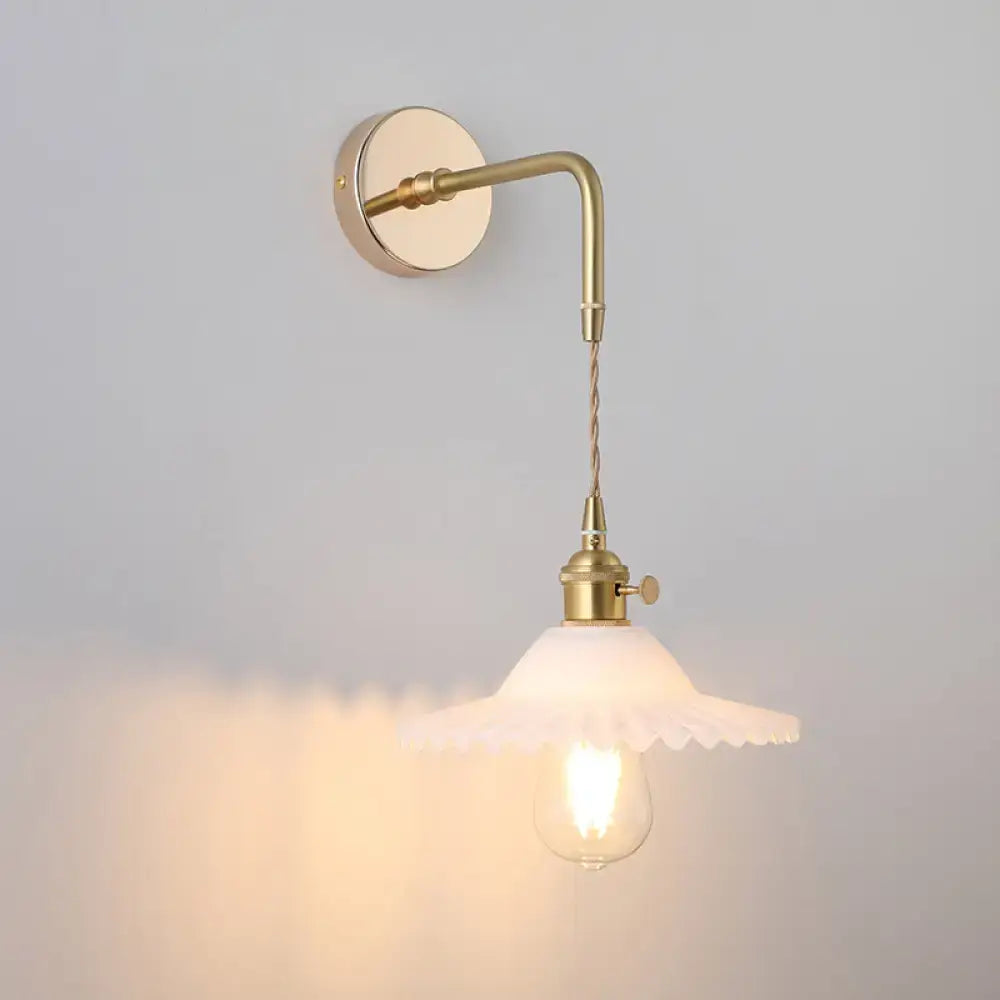 Vintage gold shaded glass wall light – bedroom brass sconce