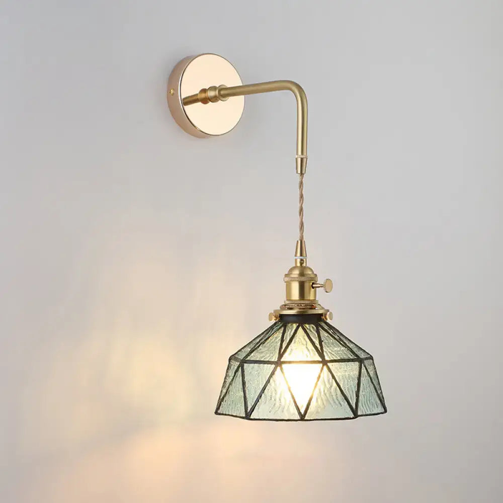 Vintage gold shaded glass wall light – bedroom brass sconce