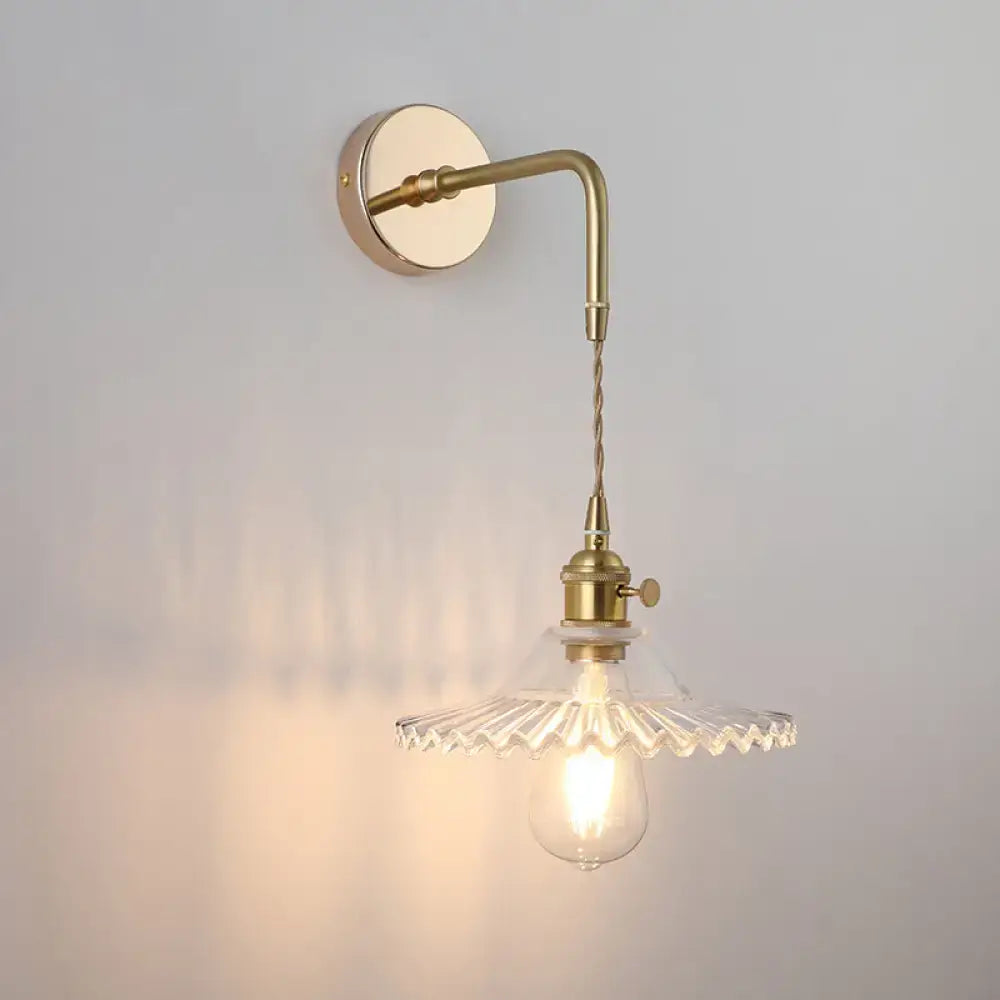Vintage gold shaded glass wall light – bedroom brass sconce