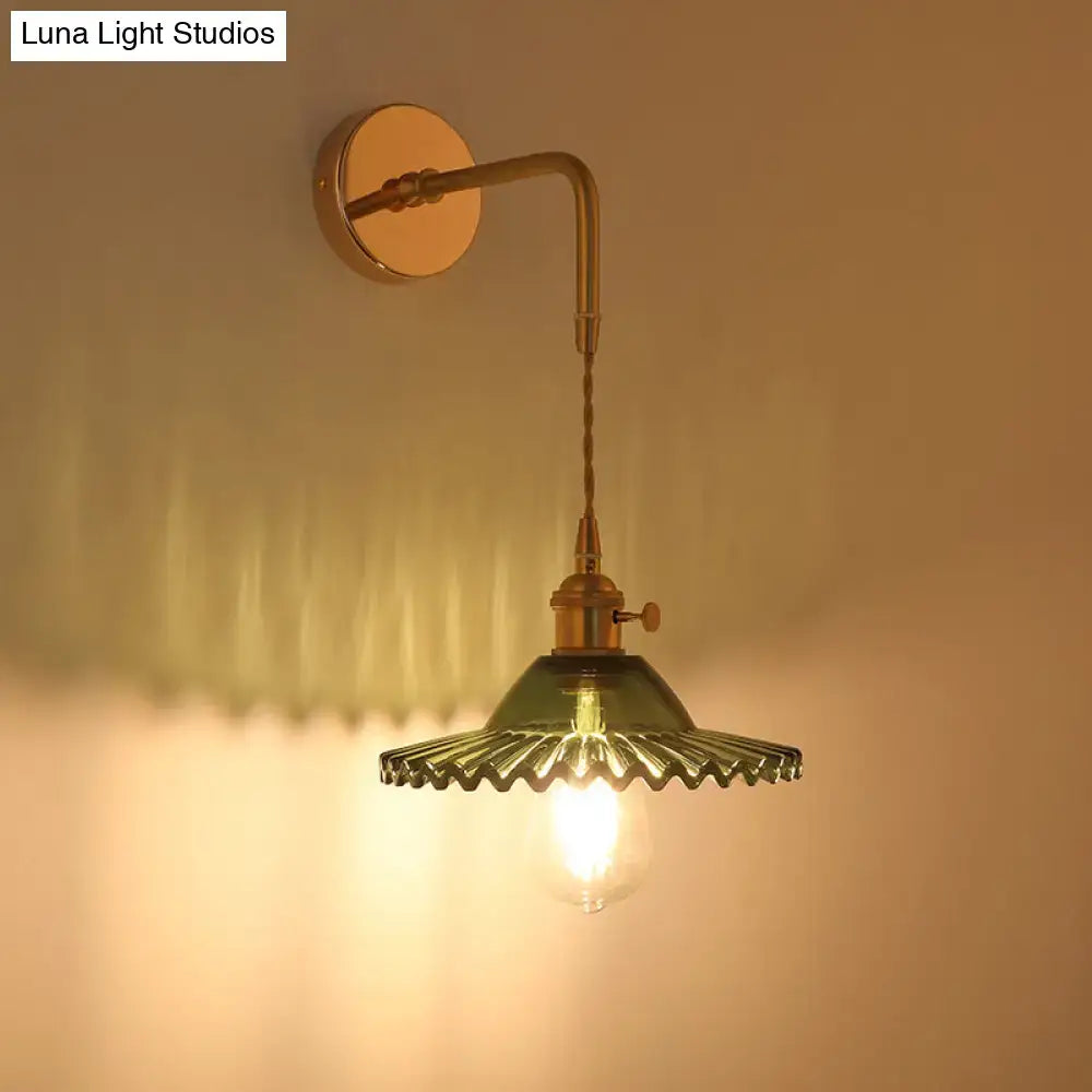 Vintage gold shaded glass wall light – bedroom brass sconce