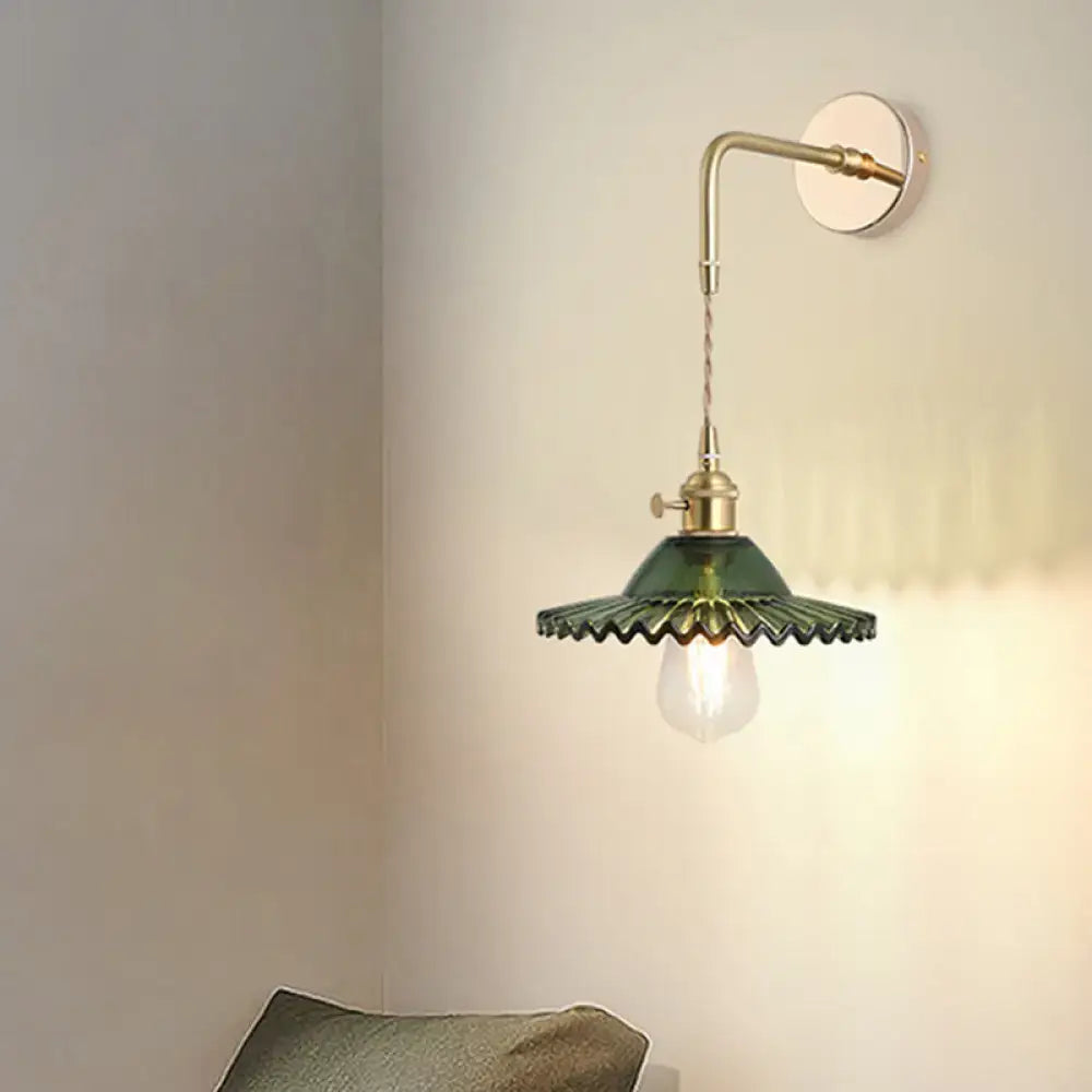 Vintage gold shaded glass wall light – bedroom brass sconce