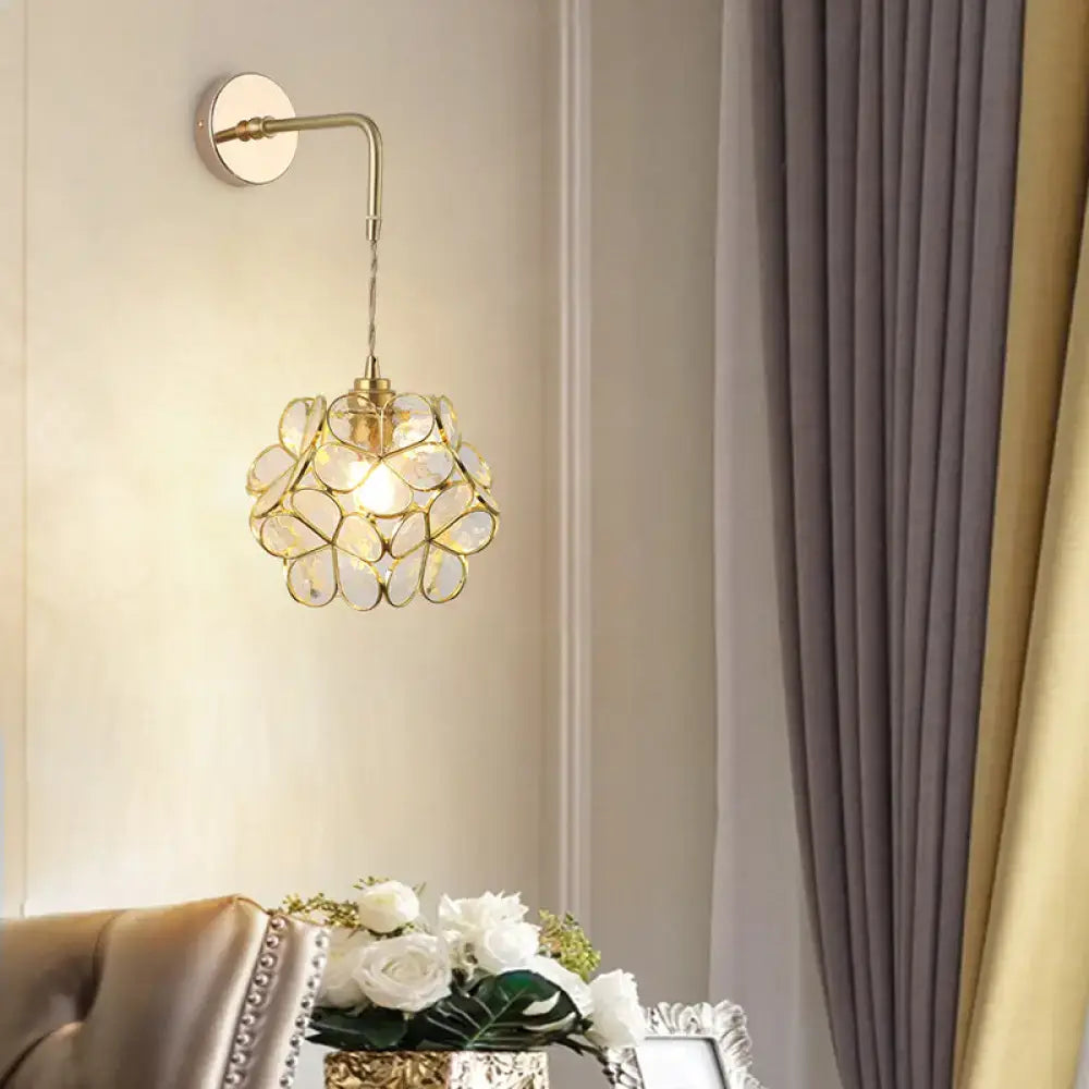 Vintage gold shaded glass wall light – bedroom brass sconce