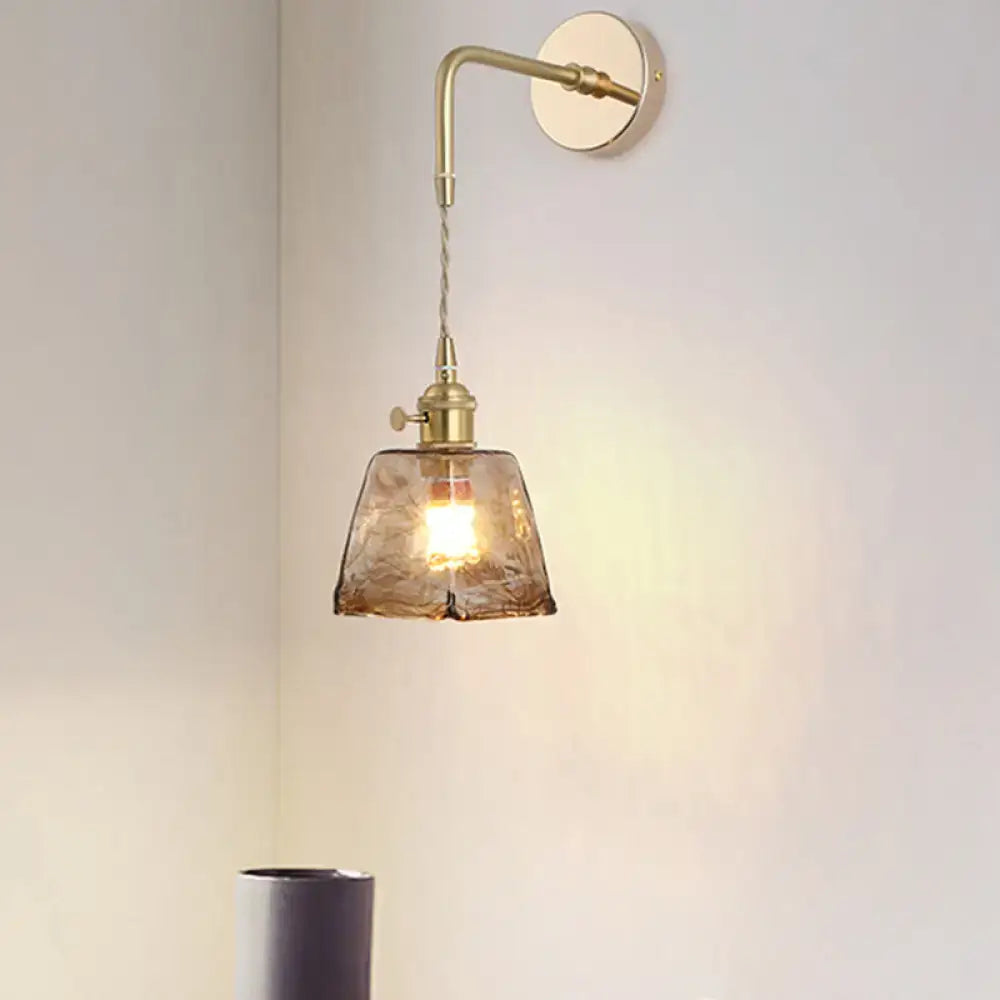 Vintage gold shaded glass wall light – bedroom brass sconce