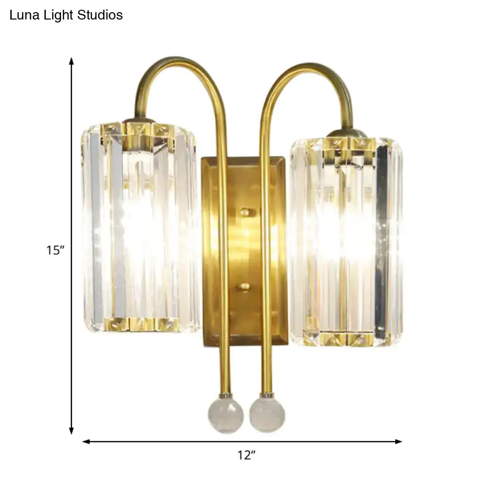 Vintage gold wall light with clear crystal shade bedroom sconce