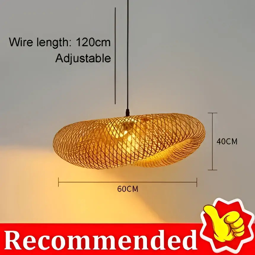 Vintage golden bamboo led pendant light dining room handcrafted weave