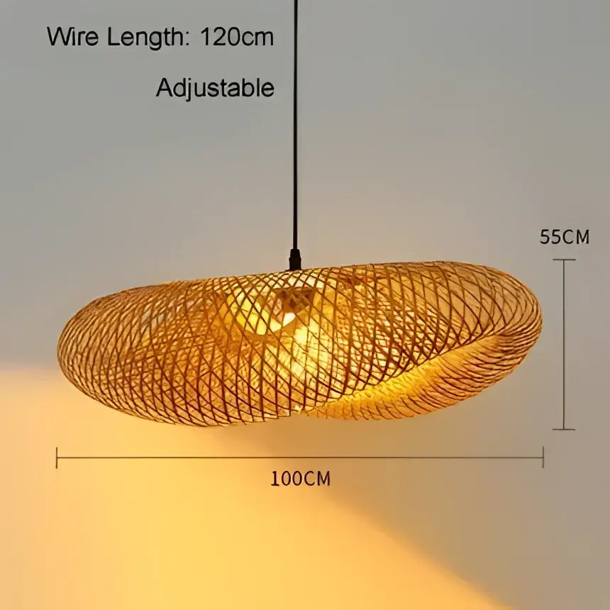 Vintage golden bamboo led pendant light dining room handcrafted weave
