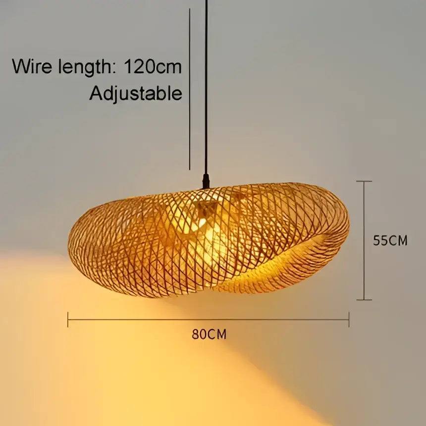 Vintage golden bamboo led pendant light dining room handcrafted weave