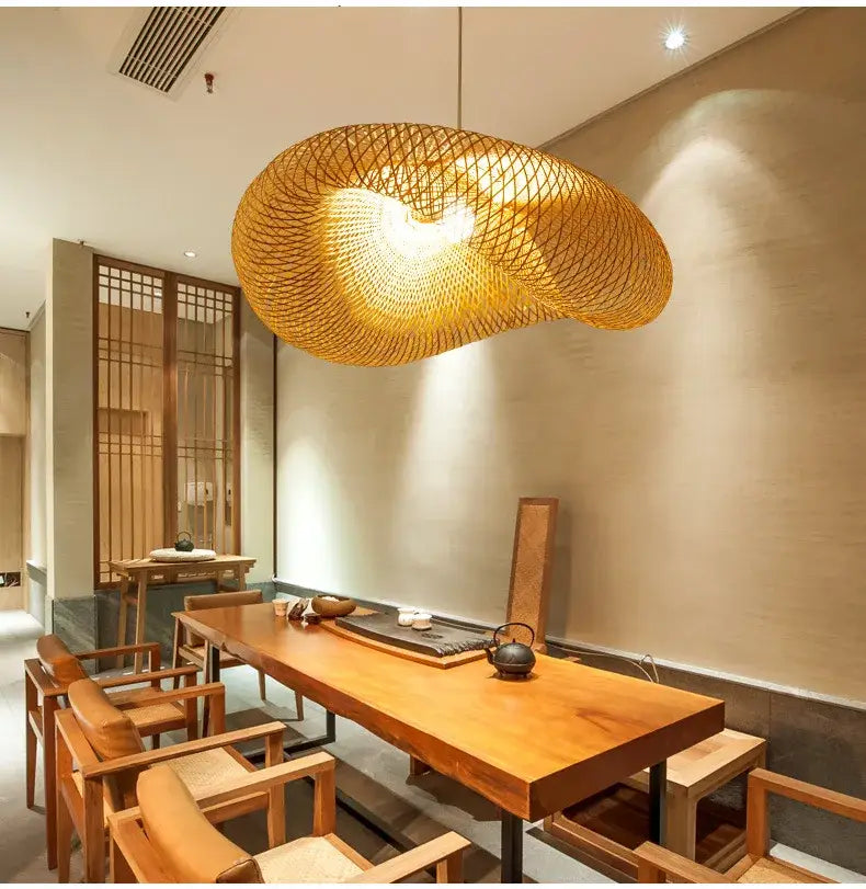 Vintage golden bamboo weave led pendant light for dining room