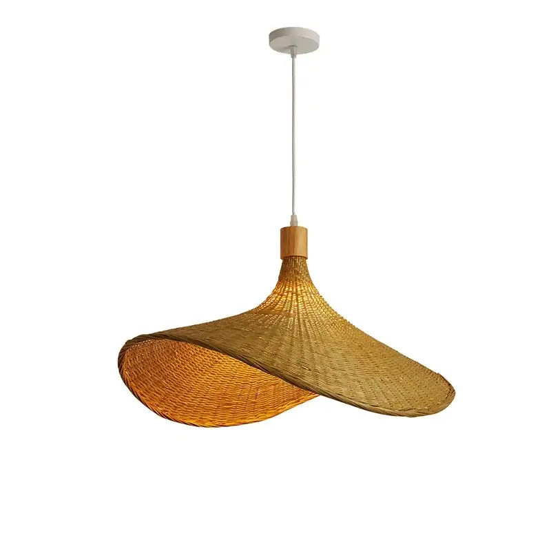 Vintage golden brown bamboo wicker chandelier dining room pendant light