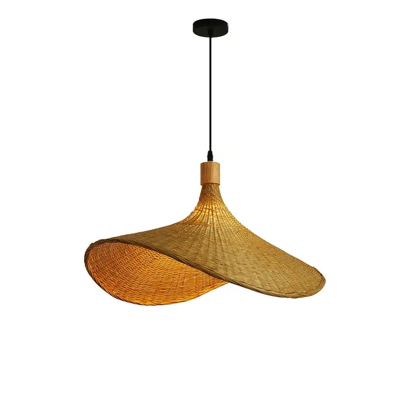 Vintage golden brown bamboo wicker chandelier dining room pendant light
