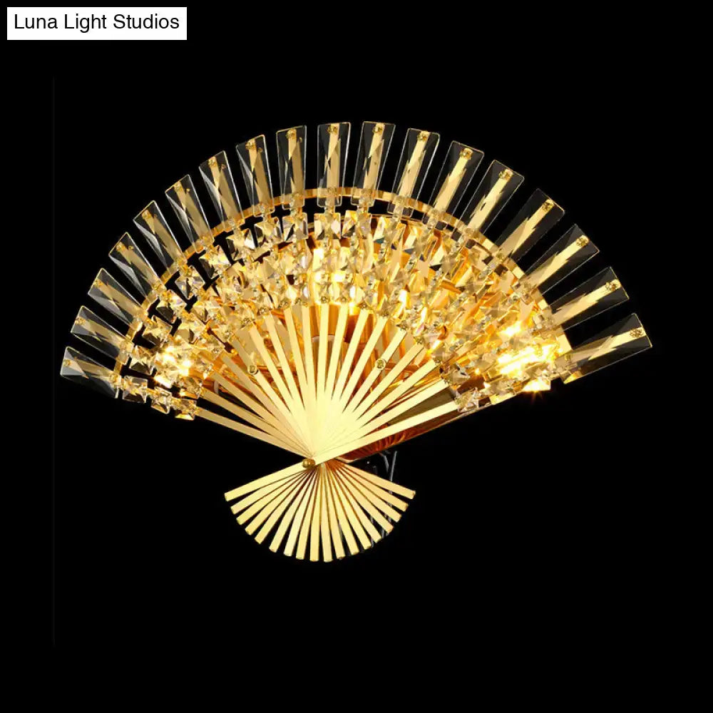 Vintage golden fan sconce lamp living room crystal wall light