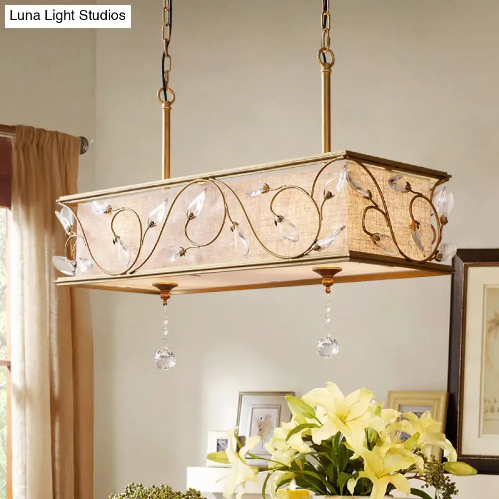 Vintage golden flax island pendant with crystals kitchen light