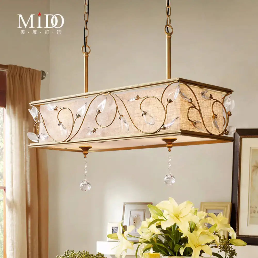Vintage golden flax island pendant with crystals kitchen light