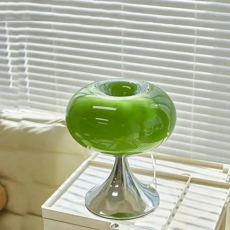Vintage green and cream glass table lamp for bedroom