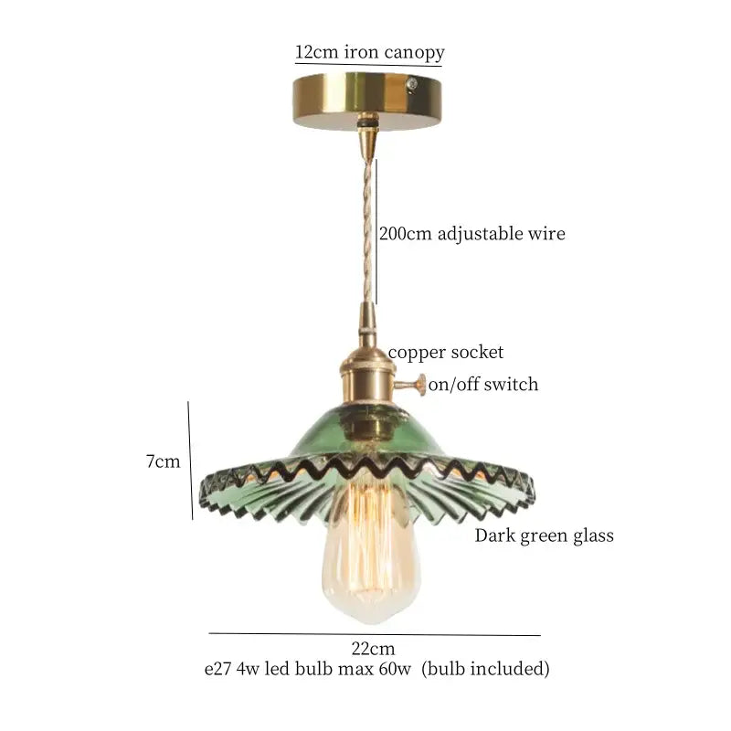 Vintage green brass glass led pendant light for kitchen
