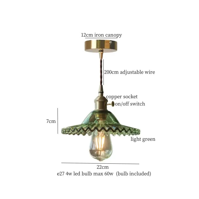 Vintage green brass glass led pendant light for kitchen