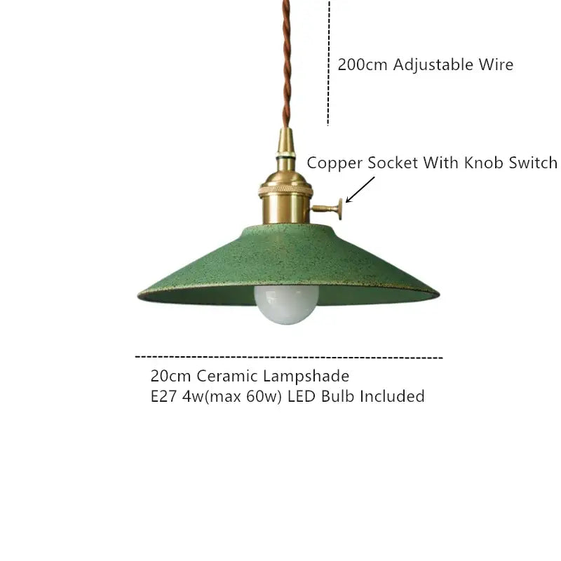 Vintage green ceramic led pendant lamp for dining room