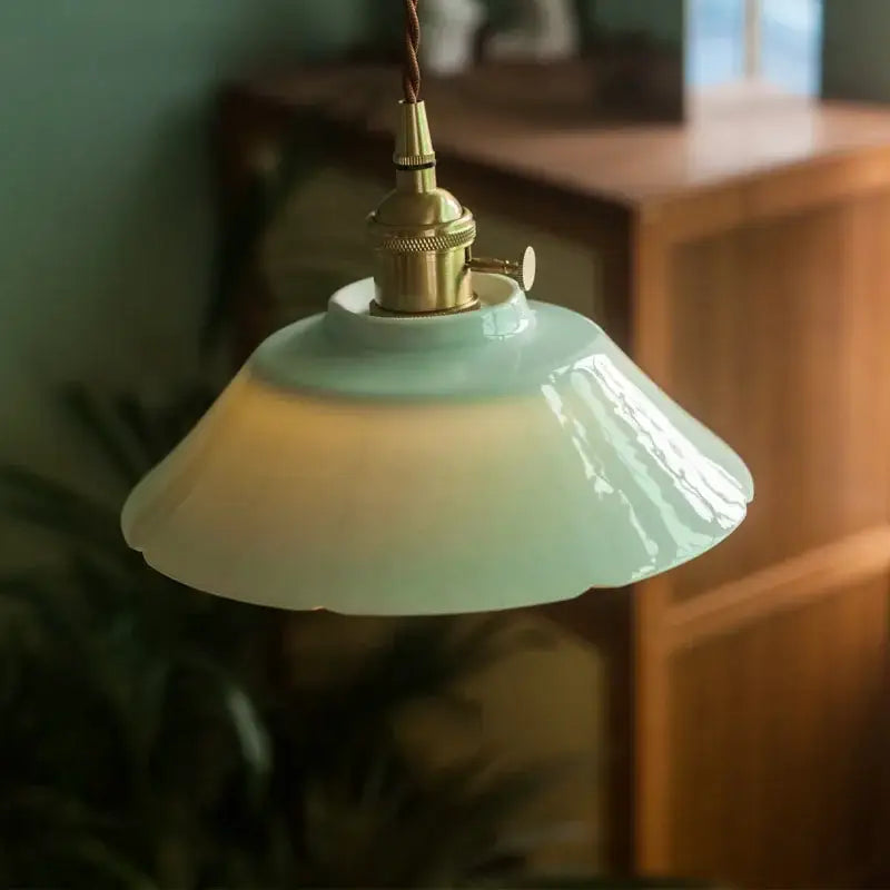 Vintage green ceramic pendant light kitchen hanging lamp