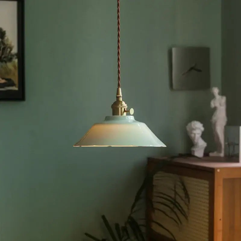 Vintage green ceramic pendant light kitchen hanging lamp