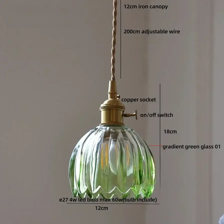 Vintage green glass led pendant light kitchen brass fixture