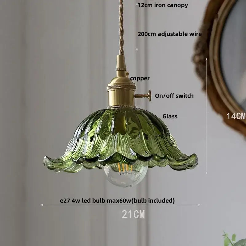 Vintage green glass led pendant light kitchen brass fixture