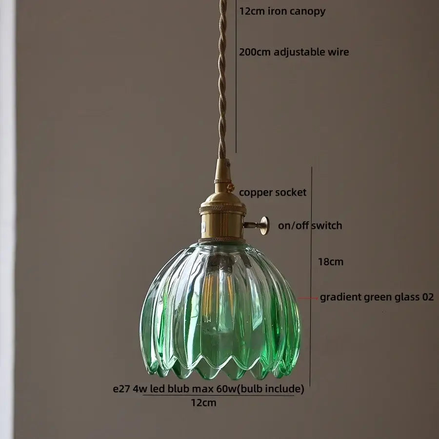 Vintage green glass led pendant light kitchen brass fixture
