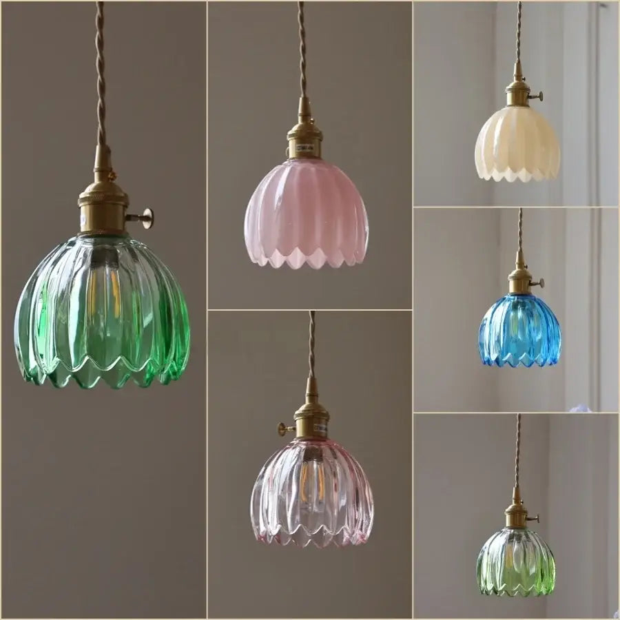 Vintage green glass led pendant light kitchen brass fixture