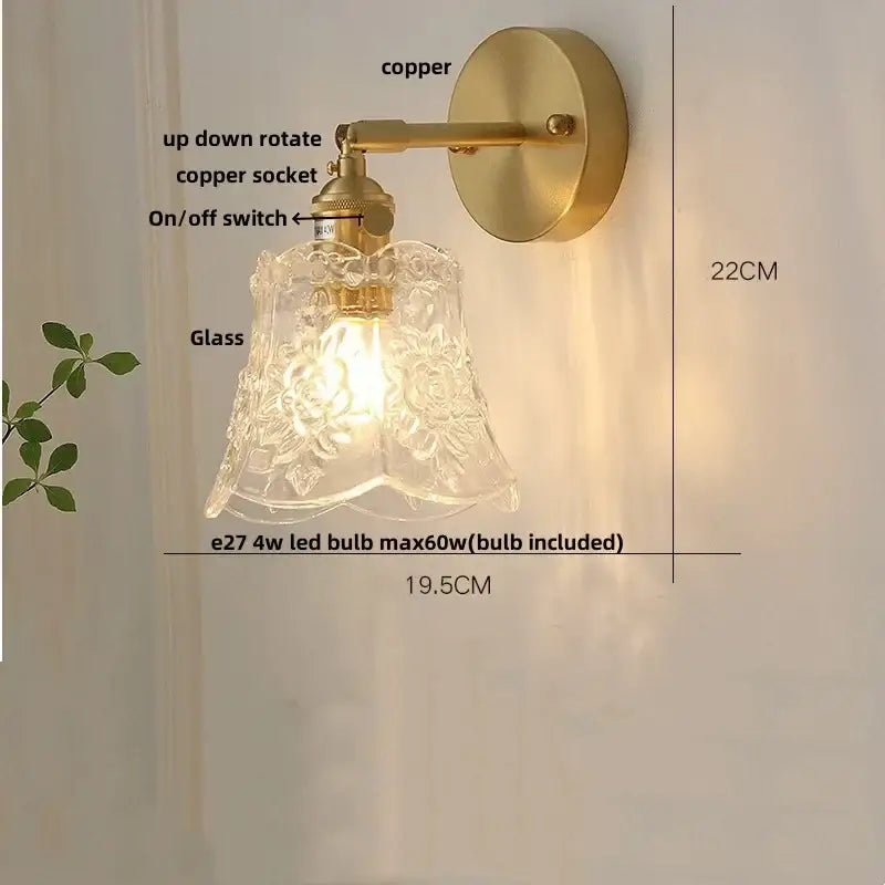 Vintage green glass led wall lights bedroom sconce with pull chain