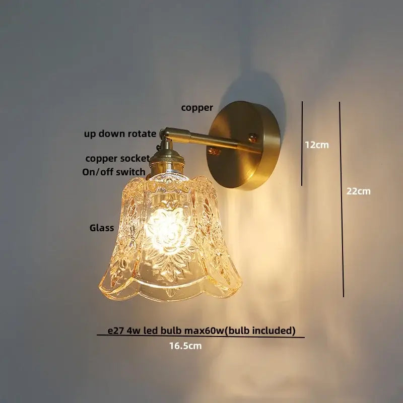 Vintage green glass led wall lights bedroom sconce with pull chain