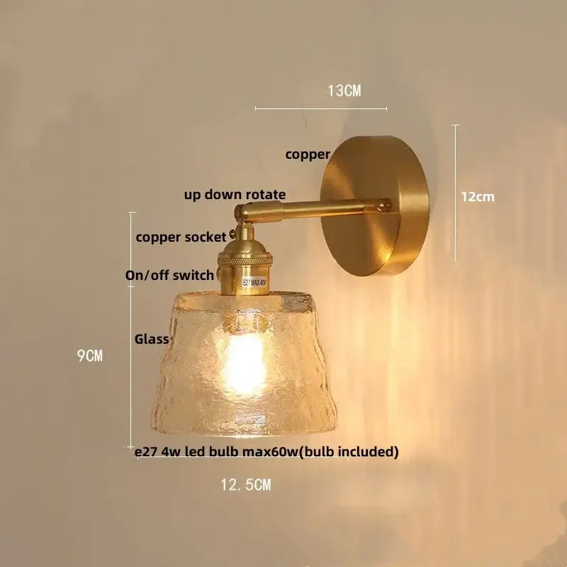 Vintage green glass led wall lights bedroom sconce with pull chain
