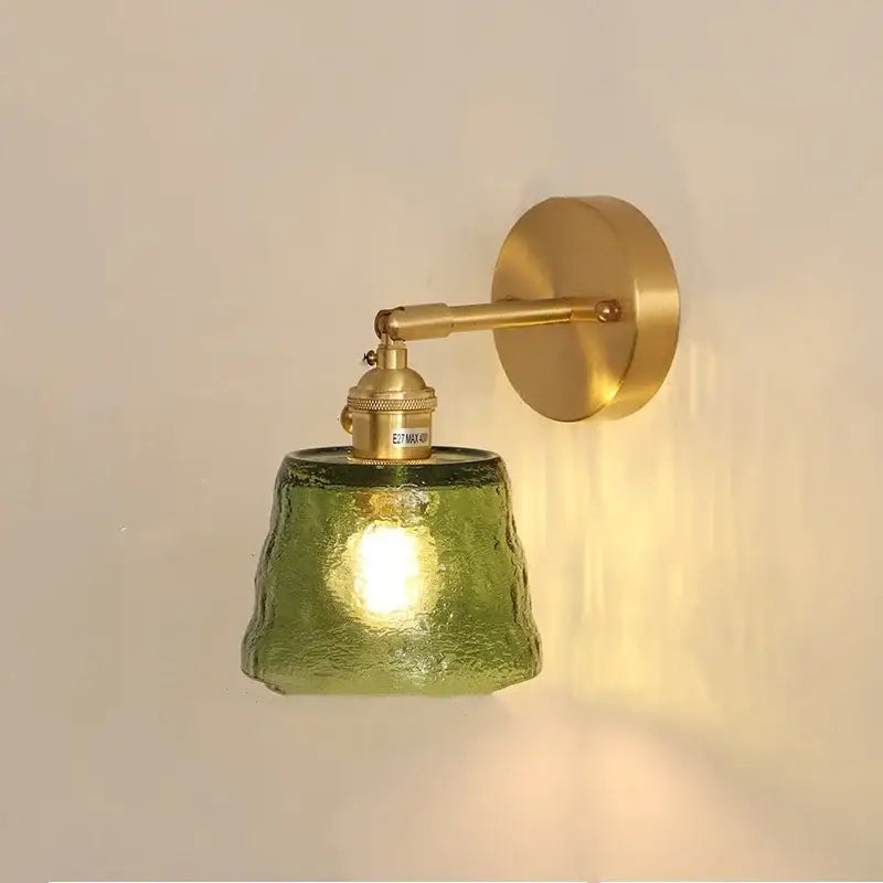 Vintage green glass led wall lights bedroom sconce with pull chain