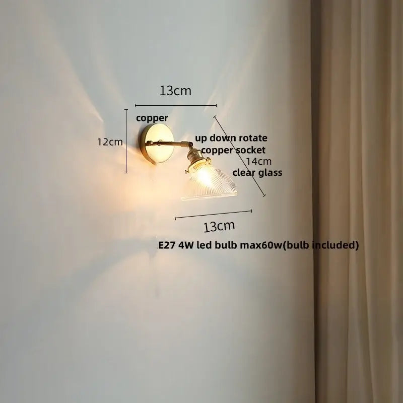 Vintage green glass led wall sconce bedroom brass stair light
