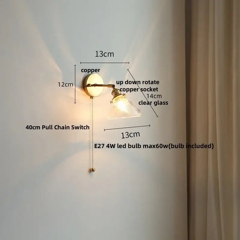 Vintage green glass led wall sconce bedroom brass stair light