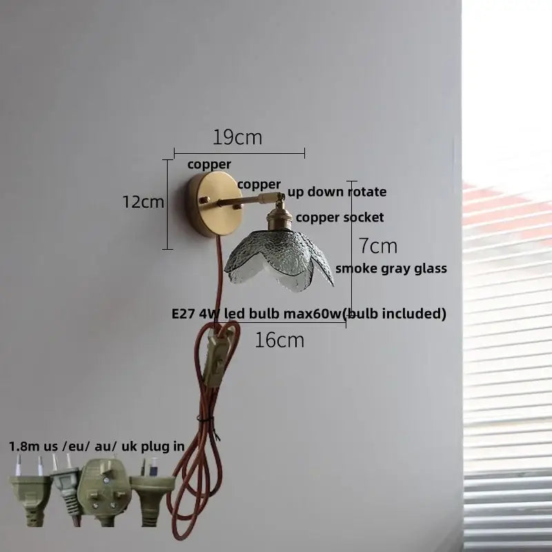 Vintage green glass led wall sconce bedroom brass stair light