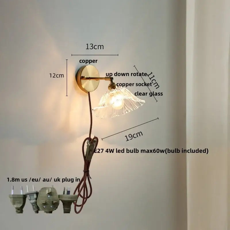 Vintage green glass led wall sconce bedroom brass stair light