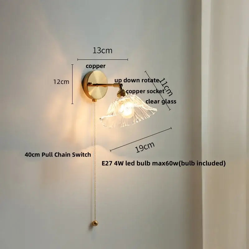 Vintage green glass led wall sconce bedroom brass stair light