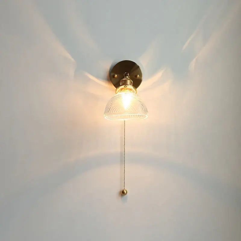 Vintage green glass led wall sconce bedroom brass stair light