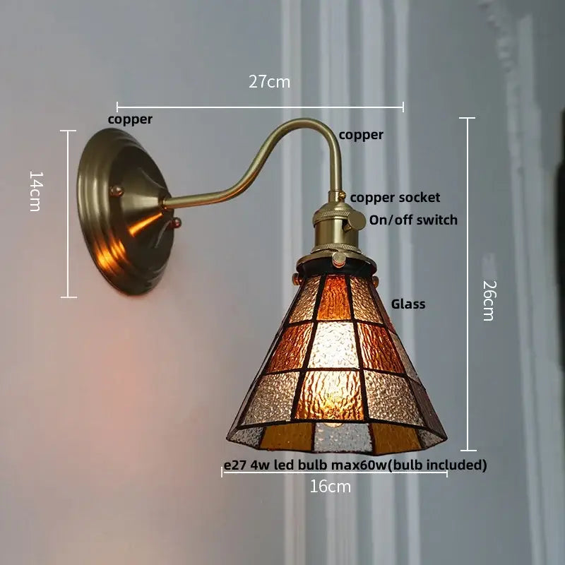 Vintage green glass led wall sconce brass star stair light