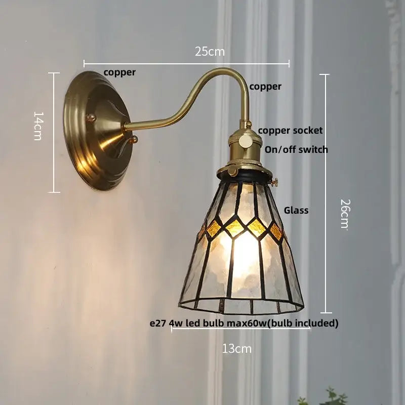 Vintage green glass led wall sconce brass star stair light