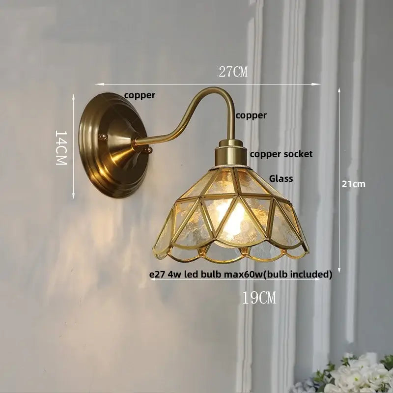 Vintage green glass led wall sconce brass star stair light